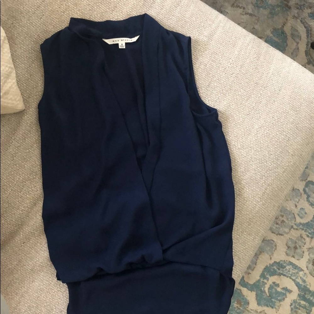 High, low navy blouse